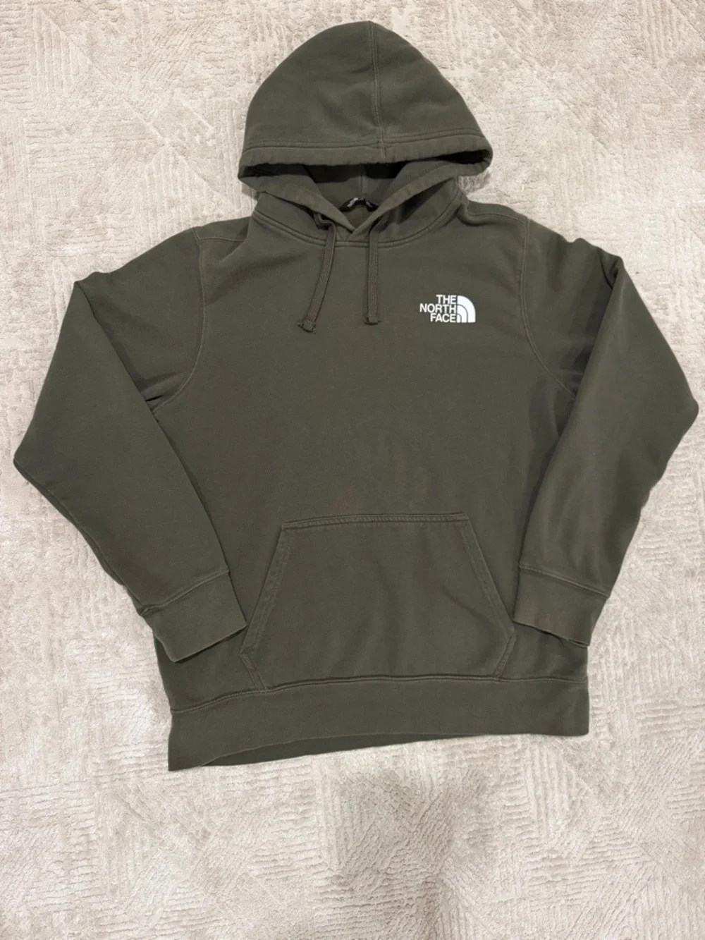 The North Face Olive Green Pullover Hoodie with Logo Tag